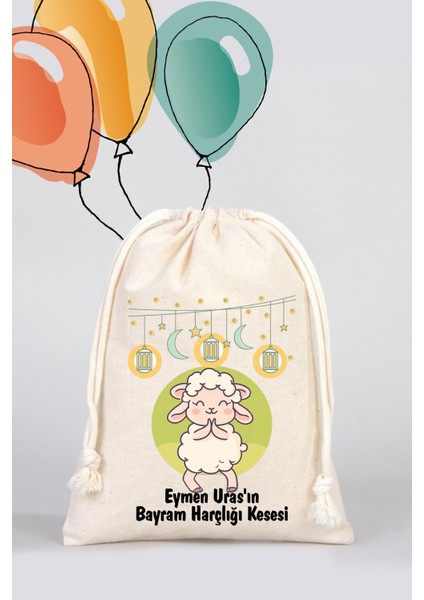 Isme Özel Çocuklar Için Bayram Harçlık Bez Kesesi, Bayram Şekeri Bez Kesesi - Model 07-15,5X20CM