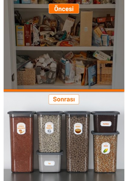12'li Sızdırmaz Silikon Kapaklı Etiketli Jumbo Boy 1900 ml Kare Erzak Bakliyat Saklama Kabı Antrasit modelleri