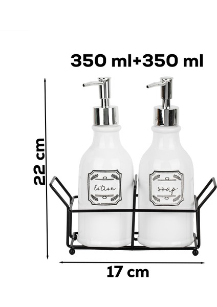 3115 Gümüş Kapaklı Porselen 2li Sıvı Sabunluk – Beyaz 700 ml