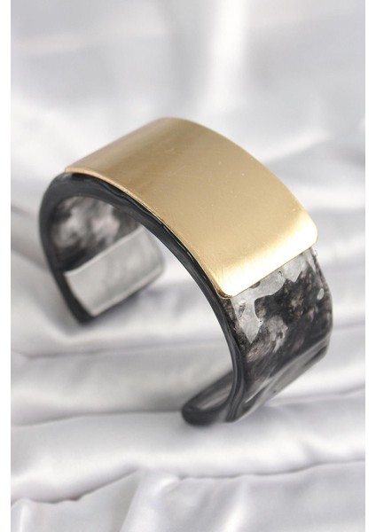 Siyah Mermer Desen Akrilik Plastik Gol Dikdörtgen Plaka Model Vingtage Kadın Bilezik - PRT3500EB03704