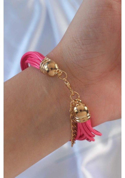 Pembe Renk Zirkon Taşlı Metal Aksesuarlı İpli Çoklu Bileklik - PRT3500EB02388 fiyatları