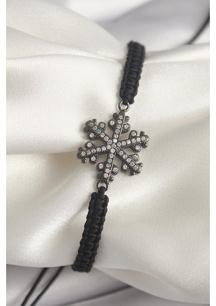 Pirinç Füme Renk Zirkon Taşlı Kar Tanesi Figür Makrome Asansörlü Model Kadın Bileklik - PRT3500EB04150