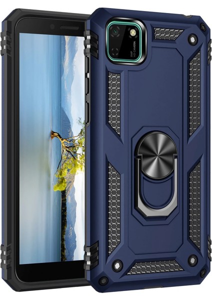 Huawei Y5P Kılıf Sofya Yüzüklü Silikon Kapak - Lacivert Zrnet