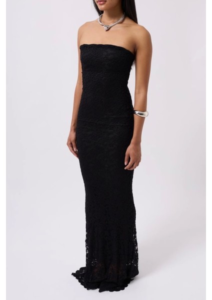 Straplez Dantel Maxi Elbise