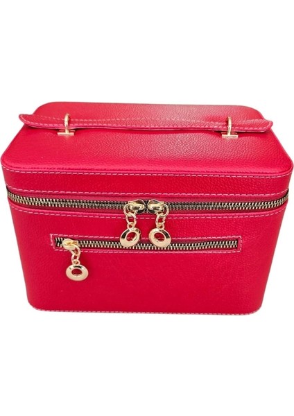 Taşıma Kulplu Deri Aynalı Makyaj,bakım ve Seyahat Çantası,kutusu Kırmızı (14 x 21 x 14 cm ) fiyatları