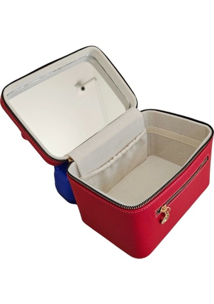 Taşıma Kulplu Deri Aynalı Makyaj,bakım ve Seyahat Çantası,kutusu Kırmızı (14 x 21 x 14 cm ) modelleri