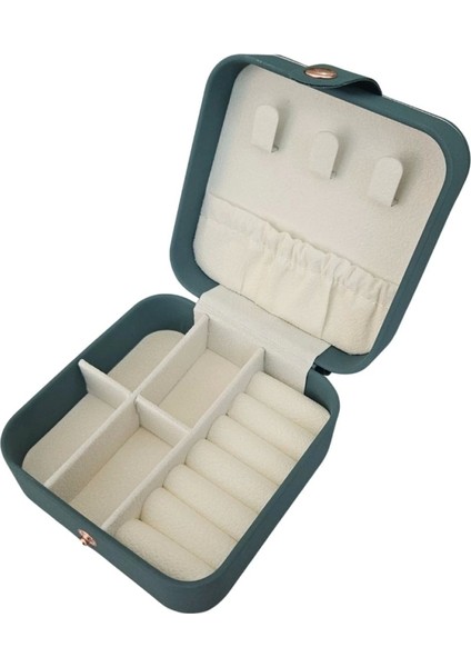 Çıtçıtlı Deri Mini Boy Takı, Seyahat ve Mücevher Çantası,kutusu Koyu Yeşil (10X10 Cm) modelleri