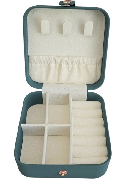 Çıtçıtlı Deri Mini Boy Takı, Seyahat ve Mücevher Çantası,kutusu Koyu Yeşil (10X10 Cm) fırsatları