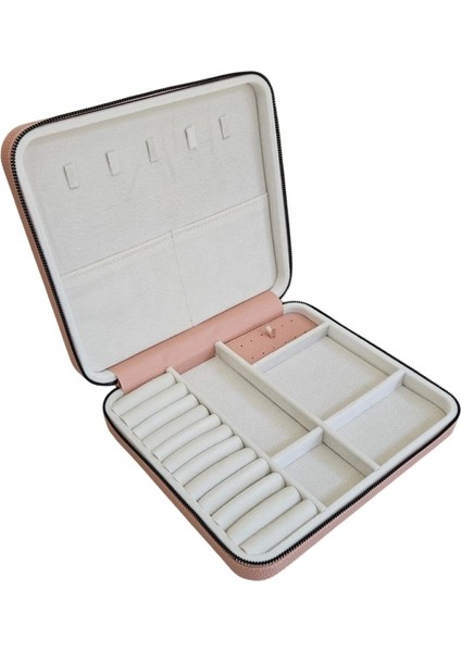 Fermuarlı Deri (Ahşap Kasalı ) Jumbo Boy Takı, Seyahat ve Mücevher Çantası,kutusu Pudra (24 x 26 cm ) modelleri