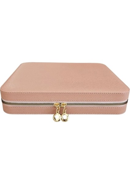 Fermuarlı Deri (Ahşap Kasalı ) Jumbo Boy Takı, Seyahat ve Mücevher Çantası,kutusu Pudra (24 x 26 cm ) fırsatları