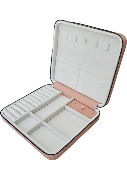 Fermuarlı Deri (Ahşap Kasalı ) Jumbo Boy Takı, Seyahat ve Mücevher Çantası,kutusu Pudra (24 x 26 cm ) indirimleri