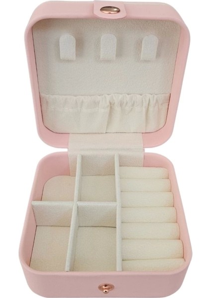 Çıtçıtlı Deri Mini Boy Takı, Seyahat ve Mücevher Çantası,kutusu Pudra (10X10 Cm)