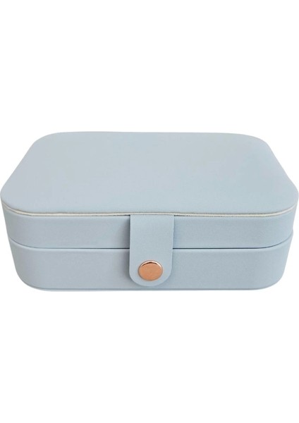 Çıtçıtlı Deri Midi Boy Takı, Seyahat ve Mücevher Çantası,kutusu Bebe Mavisi (11X16 Cm)