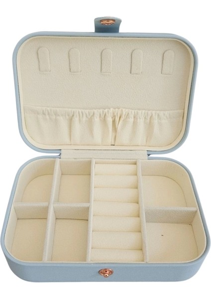 Çıtçıtlı Deri Midi Boy Takı, Seyahat ve Mücevher Çantası,kutusu Bebe Mavisi (11X16 Cm) fiyatları