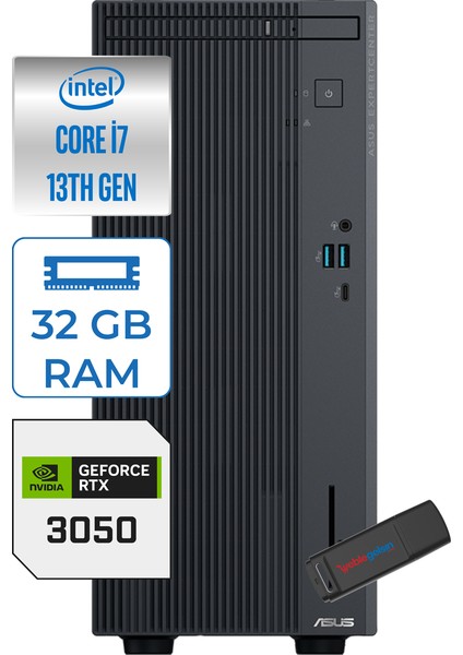 Expertcenter P500MV Intel Core I7-13620H 32GB Ddr5 512GB SSD WIN11PRO 6GB/RTX3050 Minitower Masaüstü Bilgisayar WG7136216512B0DW12+Zettausbbellek