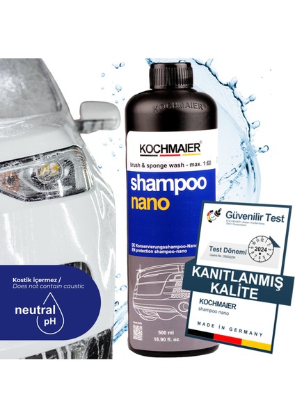 Şampuan Nano Oto Araç Cilalı Ph Nötr Kostiksiz Şampuan Temizleyici Kopüklü Konsantre 1:60 500 ml