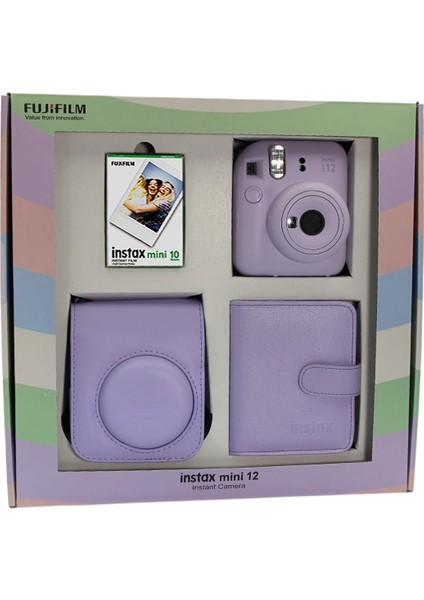 Instax Mini 12 Fotoğraf Makinesi Askı Pil Çanta 10’lu Film Albüm Bundle Box