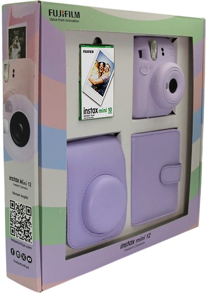 Instax Mini 12 Fotoğraf Makinesi Askı Pil Çanta 10’lu Film Albüm Bundle Box modelleri