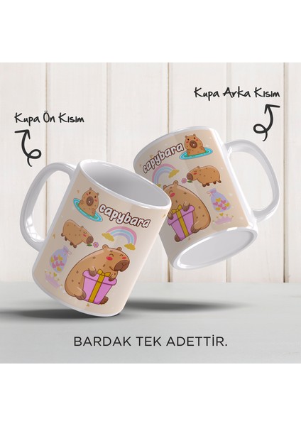 Capybara Temalı Sevimli Tasarım, Komik Hayvan Çizimli, Renkli Porselen Kupa Bardak, Model-3
