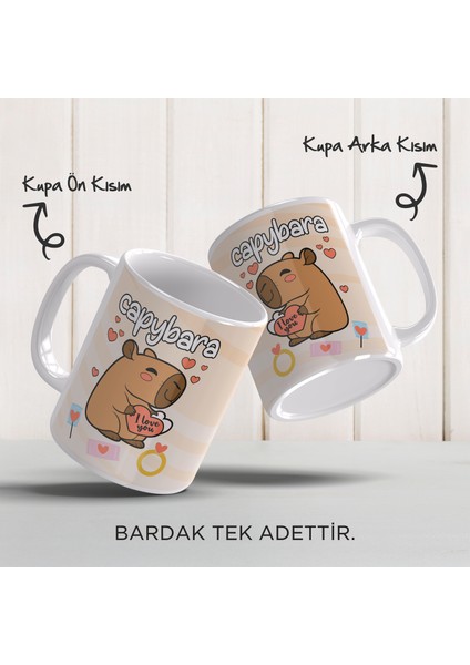 Capybara Temalı Sevimli Tasarım, Komik Hayvan Çizimli, Renkli Porselen Kupa Bardak, Model-4