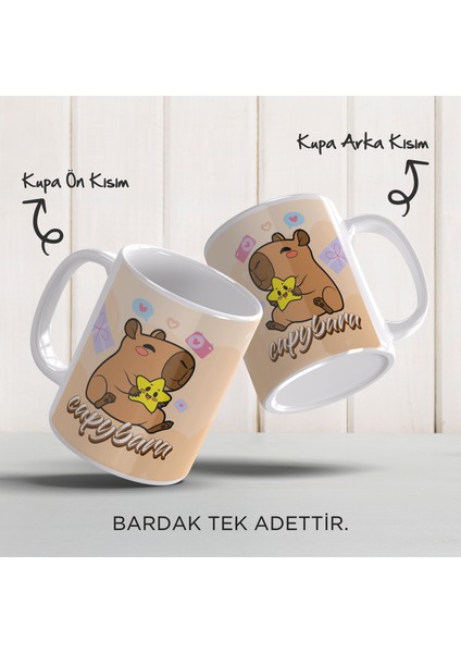Capybara Temalı Sevimli Tasarım, Komik Hayvan Çizimli, Renkli Porselen Kupa Bardak, Model-5
