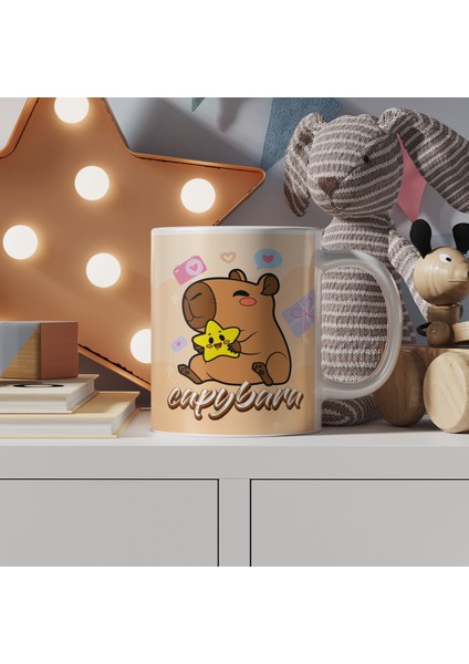 Capybara Temalı Sevimli Tasarım, Komik Hayvan Çizimli, Renkli Porselen Kupa Bardak, Model-5 fiyatları