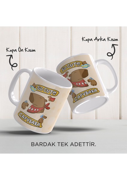 Capybara Temalı Sevimli Tasarım, Komik Hayvan Çizimli, Renkli Porselen Kupa Bardak, Model-2