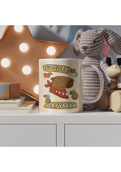 Capybara Temalı Sevimli Tasarım, Komik Hayvan Çizimli, Renkli Porselen Kupa Bardak, Model-2 fiyatları