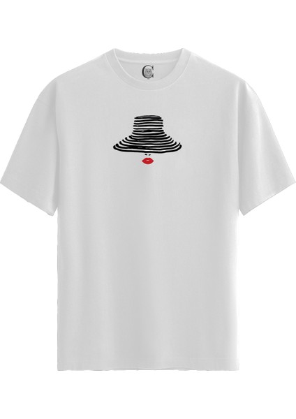 Striped Mystery - %100 Pamuklu Kadın Beyaz Tişört - Premium Quality