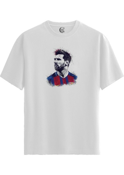Barca Messi - %100 Pamuklu Erkek Beyaz Tişört - Premium Quality