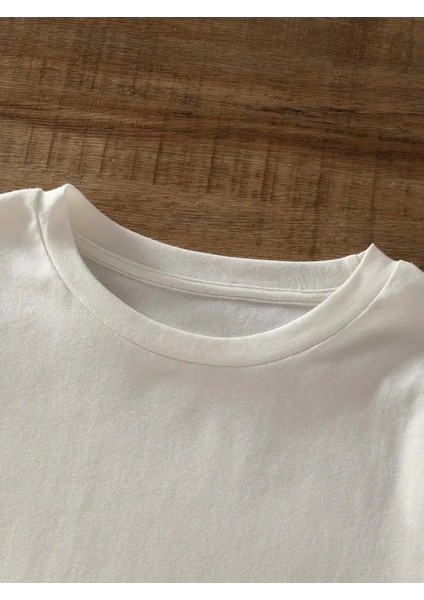 Baskılı Oversize Bisiklet Yaka T-Shirt - Beyaz