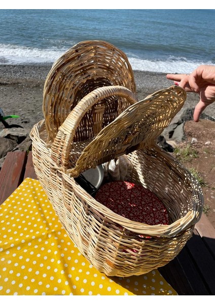 Beyaz Atölyem Kapaklı Hasır Piknik Sepeti indirimleri