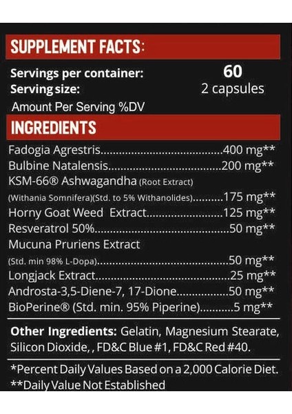 Devil Test Booster(Fadogia Agrestis +KSM66 Hint Ginseng+Resveratrol+Dopa Mucuna) 1080 Mg – 120 Caps