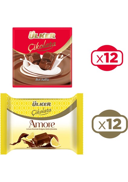 Sütlü Kare 60 gr 12 Adet + Amore Limonlu Sütlü 54 gr 12 Adet