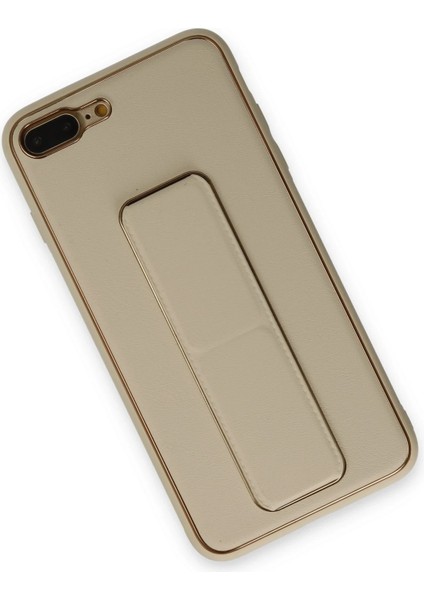 Apple iPhone 7 Plus Kılıf Coco Deri Standlı Kapak - Gold Zrnet