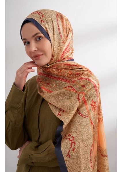 Ithal Vual Nuit Desen Şal 04463-LACIVERT Orange
