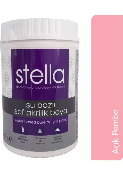 Su Bazlı Saf Akrilik Boya 1 Litre RAL3015 Açık Pembe