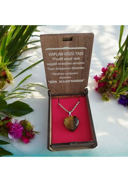 Standlı Kutulu Kaplan Gözü Doğal Taş Kolye