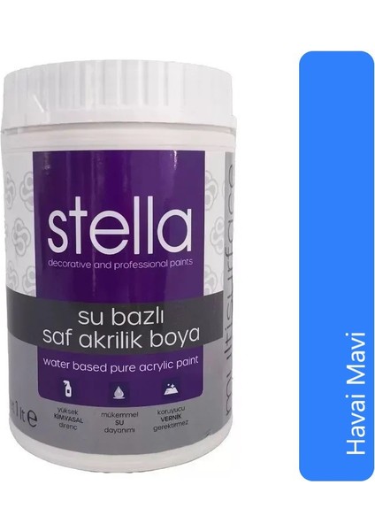 Su Bazlı Saf Akrilik Boya 1 Litre RAL5015 Havai Mavi
