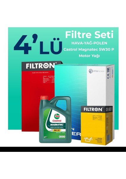 CitroenDS3 1.2 Turbo Benzinli Filtre Bakım Seti Castrol Motor Yağlı (2010-2016) 4 Lü