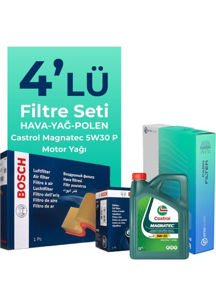 Citroen C3 Aircross 1.2 Benzinli Filtre Bakım Seti Castrol Motor Yağlı (2017-2023) 4 Lü