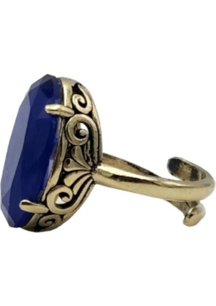 Lacivert Oval Kedi Gözü Otantik Bronz Yüzük