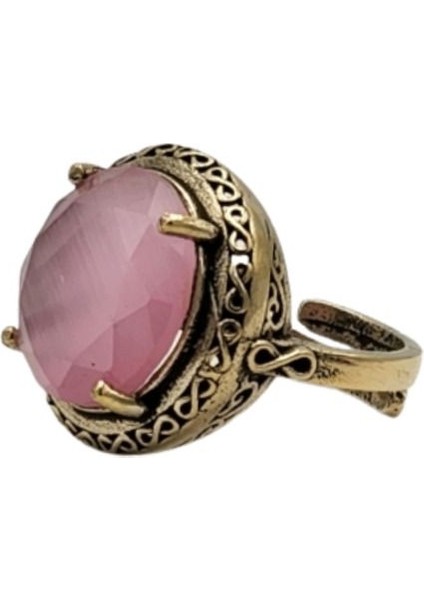 Gül Kurusu Yuvarlak Kedi Gözü Otantik Bronz Yüzük