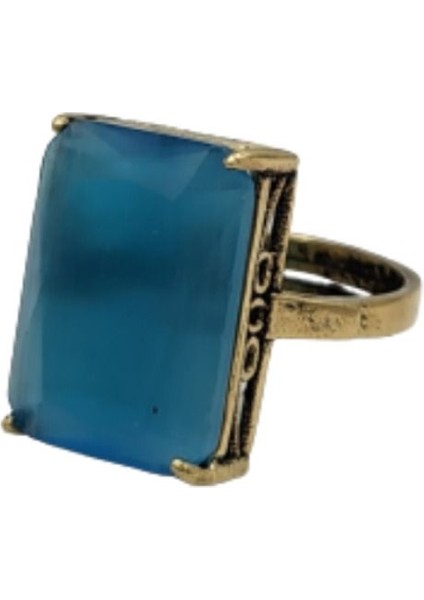 Mavi Kedi Gözü Otantik Bronz Yüzük