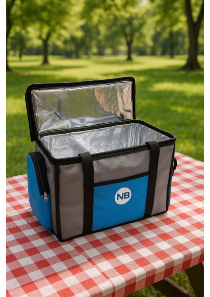 Yandan Cepli Yalıtımlı Soğutucu El Askılı Taşınabilir Kamp Piknik Çantası-Orta Boy