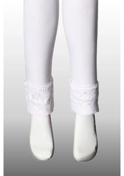 Kız Çocuk Bileği Dantelli Mevsimlik Beyaz Renkli Tayt modelleri