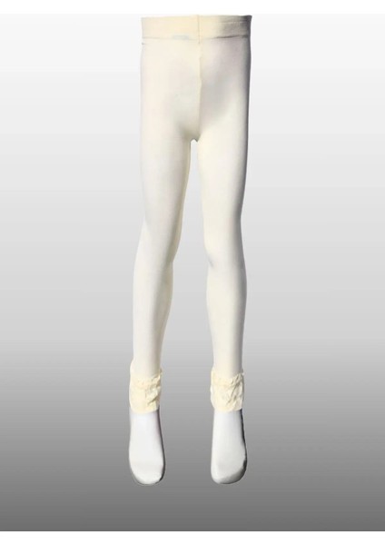 Kız Çocuk Bileği Dantelli Mevsimlik Ekru Renkli Tayt