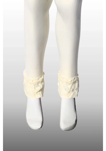 Kız Çocuk Bileği Dantelli Mevsimlik Ekru Renkli Tayt modelleri