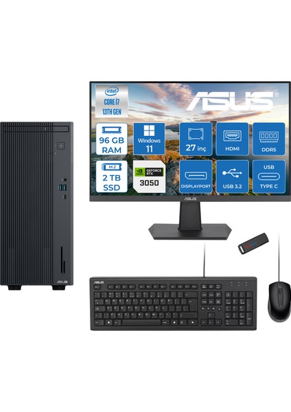 Expertcenter P500MV Intel Core I7-13620H 96GB Ddr5 2tb SSD WIN11PRO 6GB/RTX3050 100HZ IPS 27" Mon Minitower Masaüstü Bilgisayar WM7136216512B0DW34+Zettausbbellek