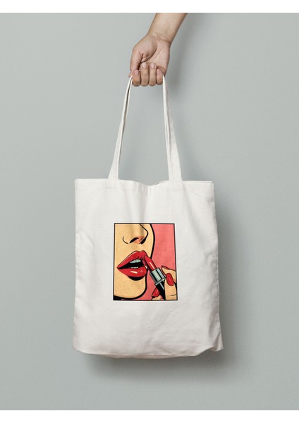 Pop Art Ruj Bez Çanta 35X40 cm - Tote Bag- Baskılı Çanta